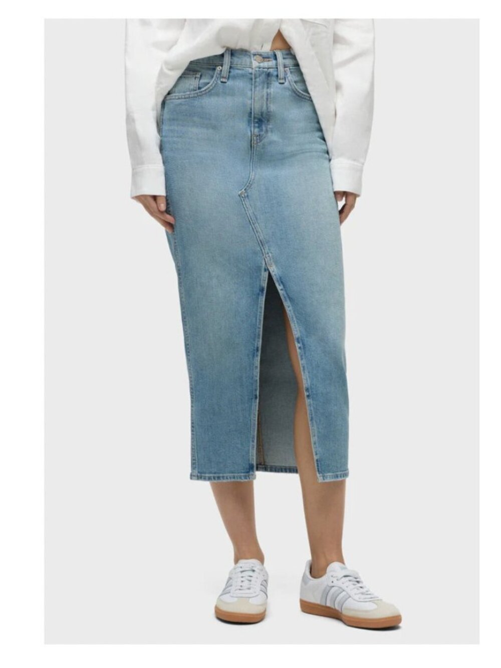 Hudson Reconstructed Denim Skirt Womens 26 Offshore Wash Midi Length High Slit